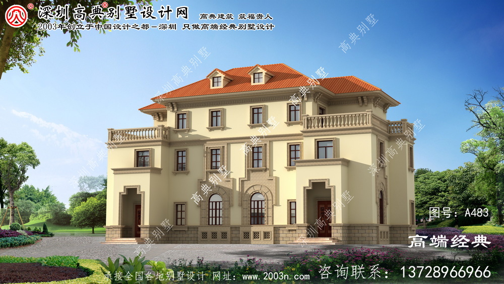 江山市三層歐式風格雙拼別墅