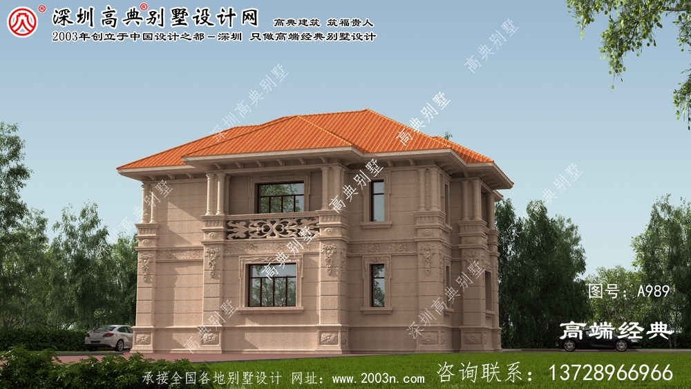 上栗縣新款歐式石材兩層別墅帶車庫
