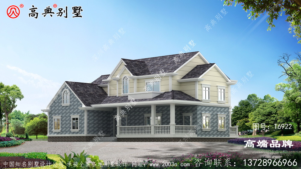 農村兩層美式別墅外觀效果圖	