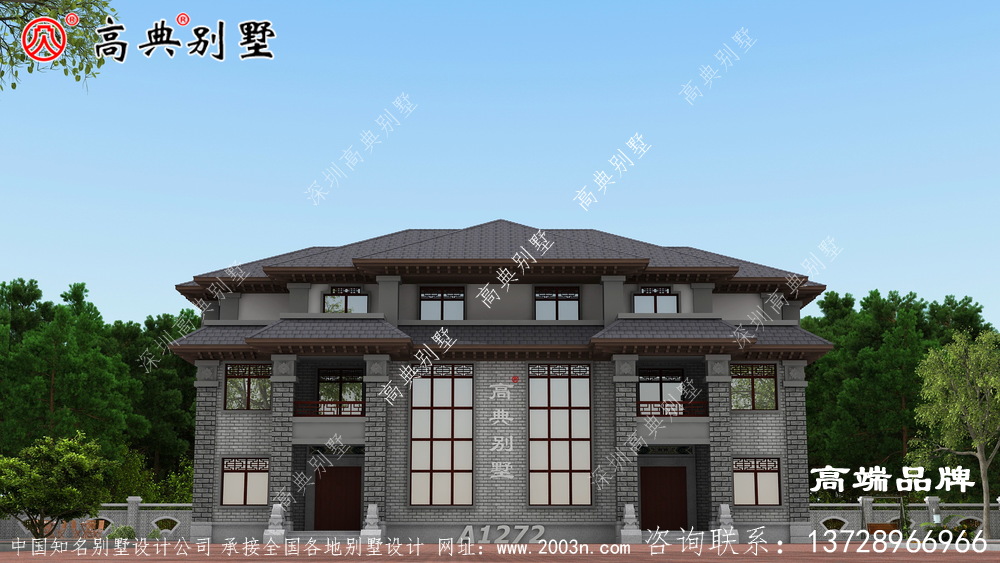 兩層半雙拼別墅建筑設計圖本方案整體設計非常協調