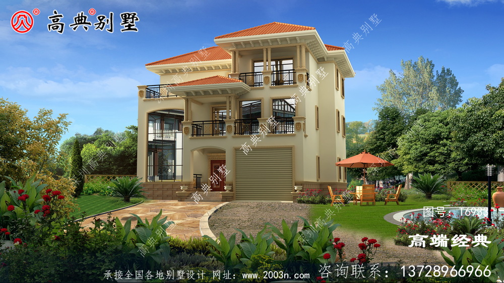 輝縣市三層復(fù)式歐式高端住宅設(shè)計(jì)戶(hù)型圖，外觀很漂亮