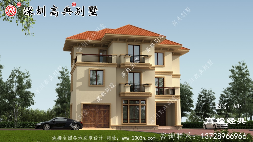 三層歐式別墅，簡潔明亮，適合在農村建造