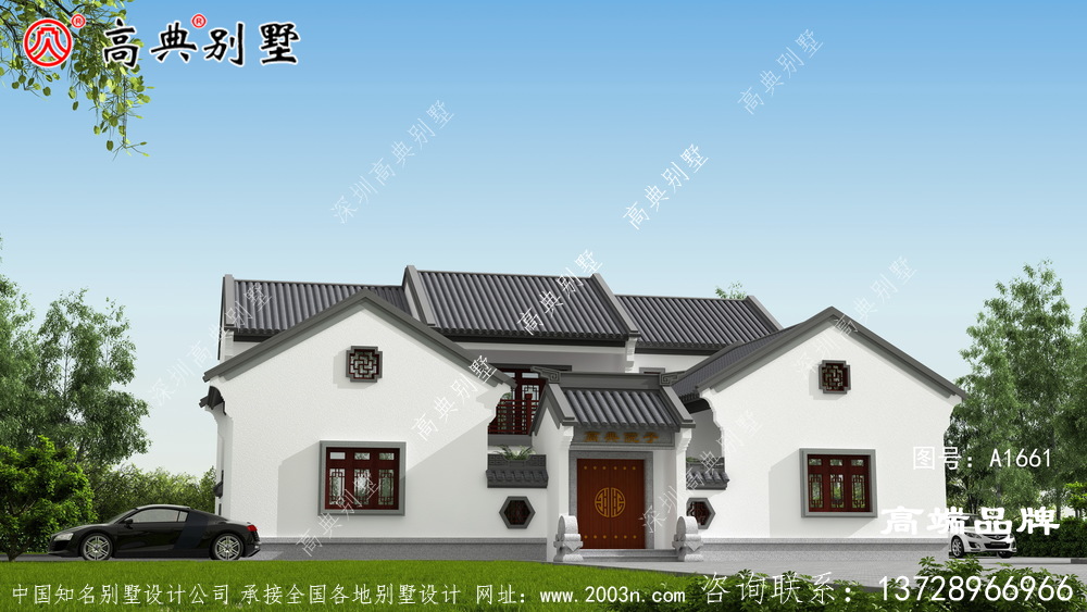 本戶型外部采用中式設計，色彩沉穩大氣
