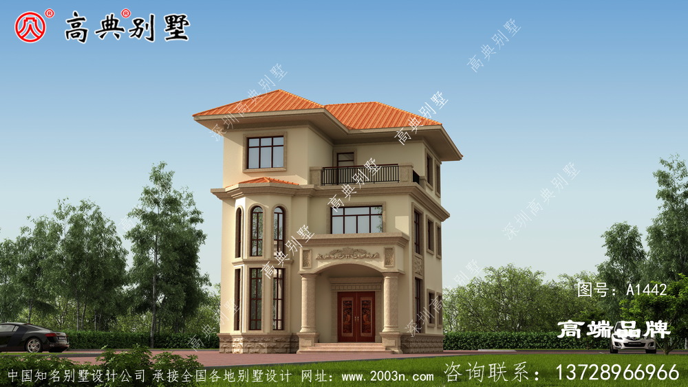 這座別墅造型簡單端莊,非常適合自建房用戶
