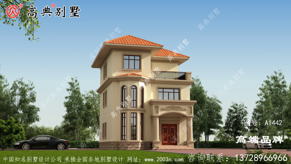 這座別墅造型簡單端莊,非常適合自建房用戶