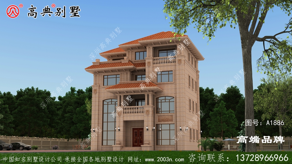 客廳挑空設(shè)計(jì)，外觀錯(cuò)落有致建筑色彩鮮艷