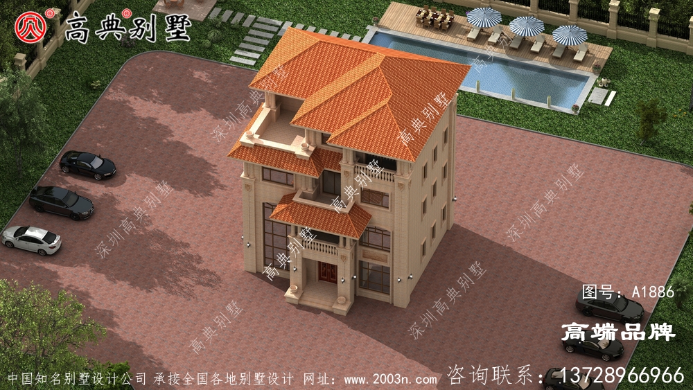 客廳挑空設(shè)計(jì)，外觀錯(cuò)落有致建筑色彩鮮艷