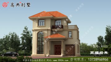 這款歐式別墅設(shè)計(jì)圖紙，米色外墻，橙色