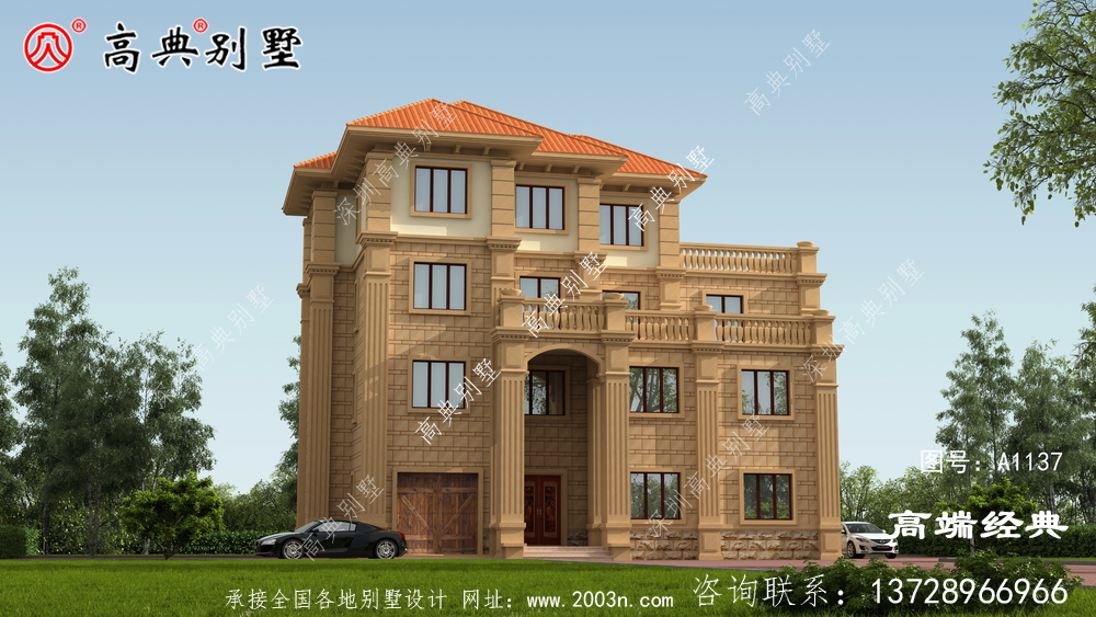 農村歐式別墅，戶型大方寬敞，橙色屋頂很搶眼。